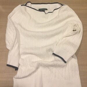 Ralph Lauren boat neck navy and white sweater